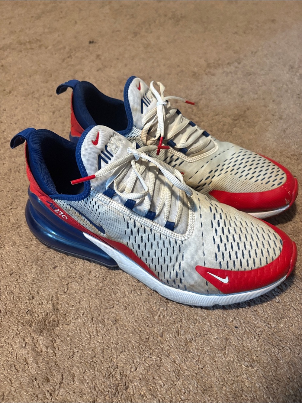 Nike White Red Blue Air 270 Athletic Sneakers